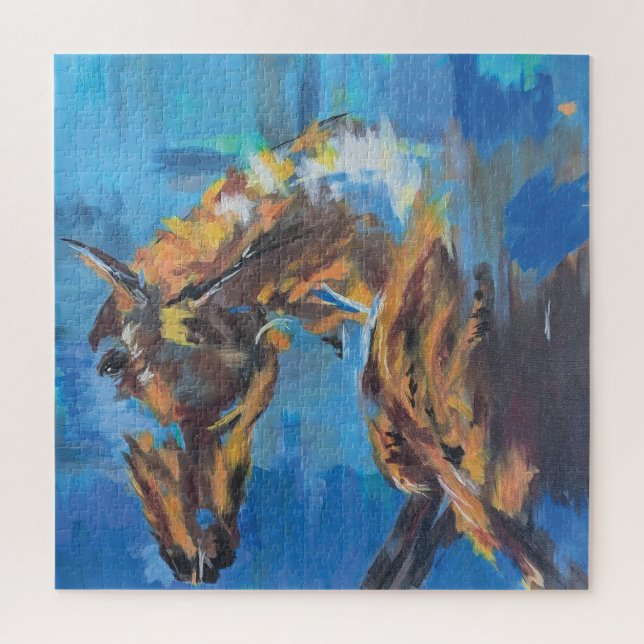 Puzzle Blue Abstract Horse Painting (Vertical)