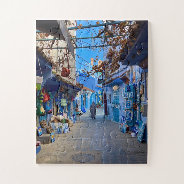 Puzzle Blue Bazaar Alley | Chefchaouen, Morocco (Vertical)