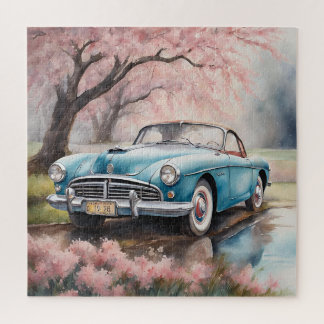 Puzzle Blue Elegance : Vielle voiture en aquarelle