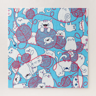 Puzzle Blue Funny mignonne Tricot Kitten Ball
