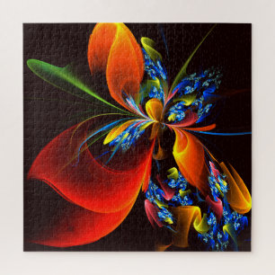 Puzzle Blue Orange Floral Moderne Art Abstrait Motif #03