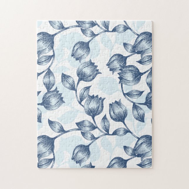 Puzzle Blue Pastel Elégance : Tulip Silhouette Florale Pa (Vertical)