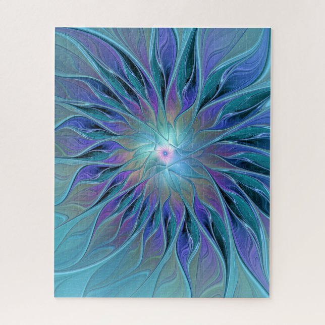 Puzzle Blue Purple Flower Dream Abstrait Fractal Art (Vertical)
