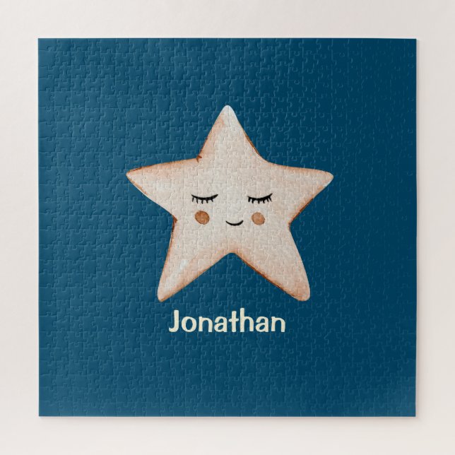 Puzzle Blue Rustic Sleepy Star Nom moderne (Vertical)