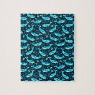 Puzzle Blue Whale Nautical Ocean Beach Cute Pattern