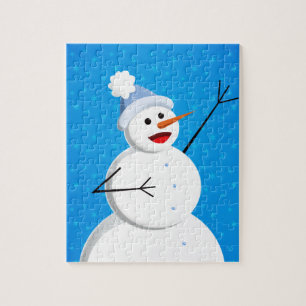 Puzzle Blue Winter Happy Snowman