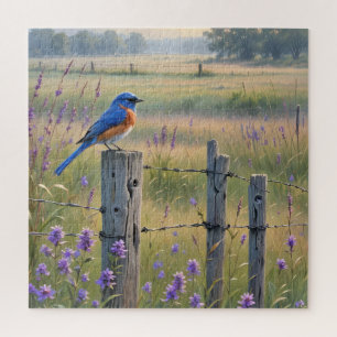Puzzle Bluebird Sur Un Poste De Clôture