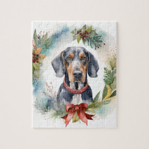 Puzzle Bluetick Coonhound Christmas Wreath Festive Pup