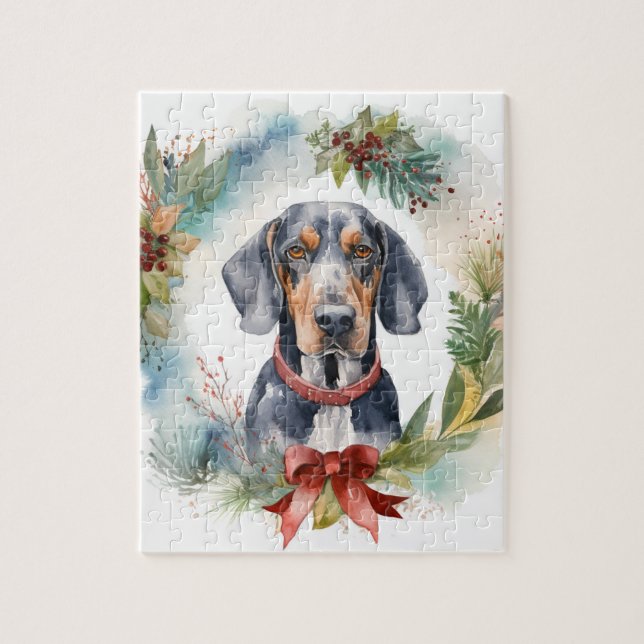 Puzzle Bluetick Coonhound Christmas Wreath Festive Pup (Vertical)