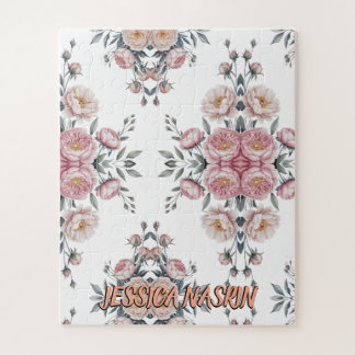 Puzzle Blush Navy Blue Soft Pastel Pink Floral