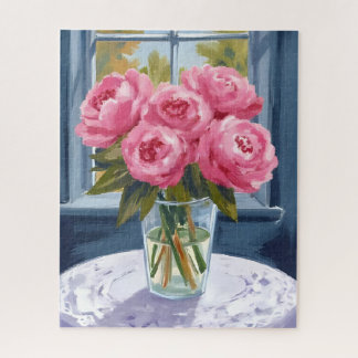 Puzzle Blushing Peony Bouquet | Pink Flower Painting