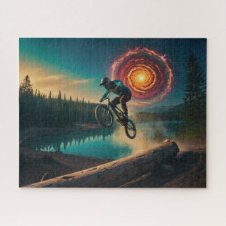 Puzzle BMX Rider par un lac forestier