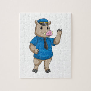 Puzzle Boar en tant qu'officier de police avec casquette 