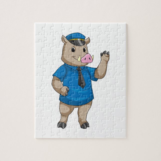 Puzzle Boar en tant qu'officier de police avec casquette  (Vertical)