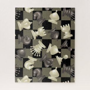Puzzle Board of Chess Pieces Laying Down