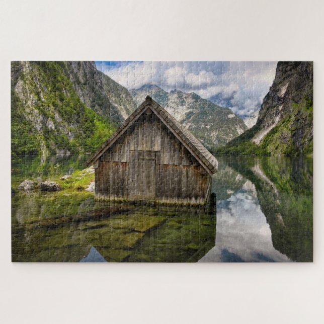 Puzzle Boathouse dans le lac Obersee dans les Alpes en Al (Horizontal)