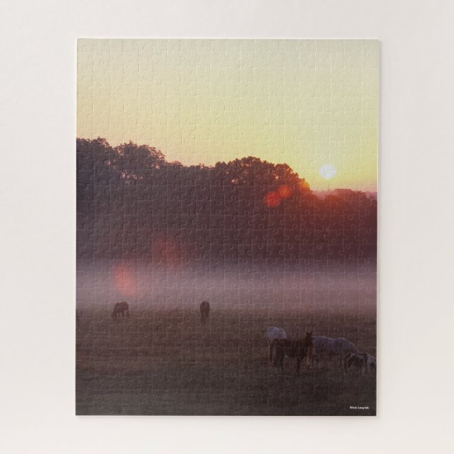 Puzzle Bob Langrish | Chevaux arabes pâturant au lever du (Vertical)