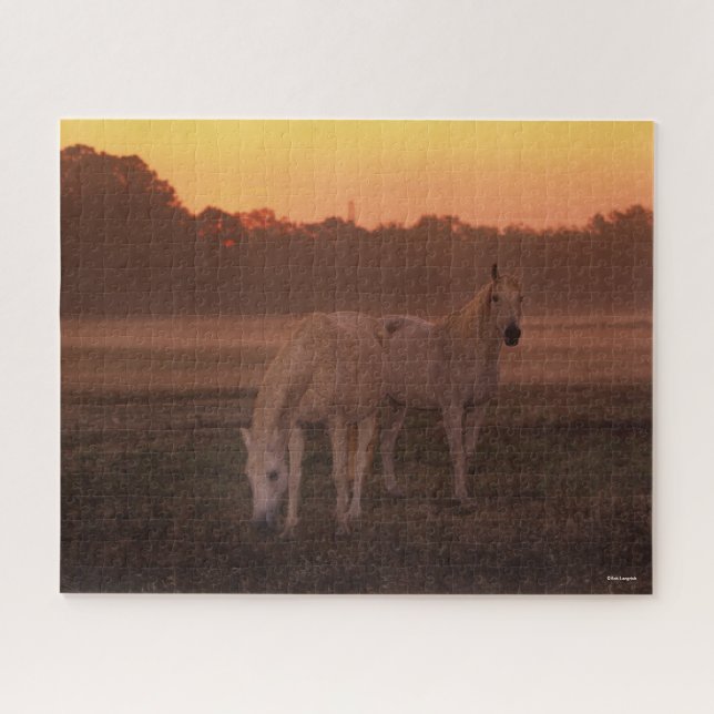 Puzzle Bob Langrish | Deux Chevaux arabes gris debout (Horizontal)
