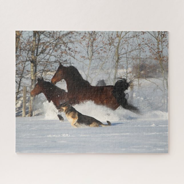 Puzzle Bob Langrish | Deux Chevaux Morgan et Chien en Nei (Horizontal)