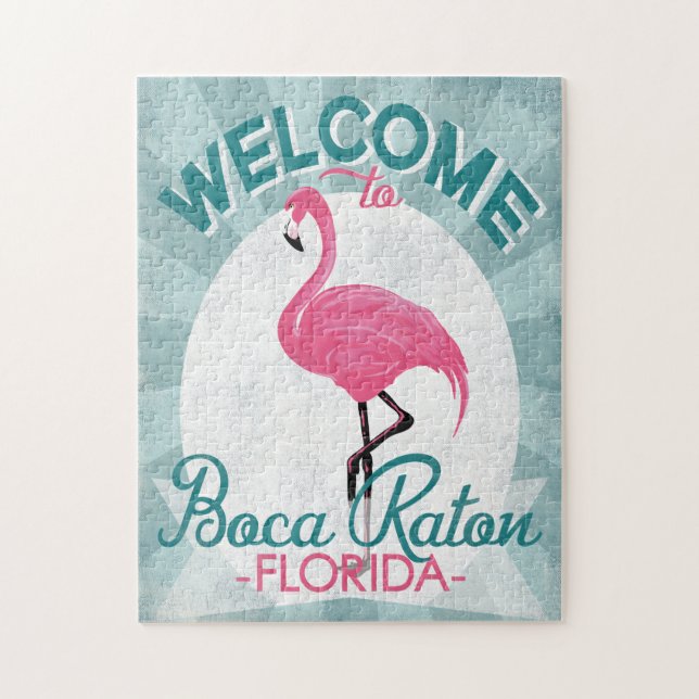 Puzzle Boca Raton Florida Flamant rose rose Retro (Vertical)