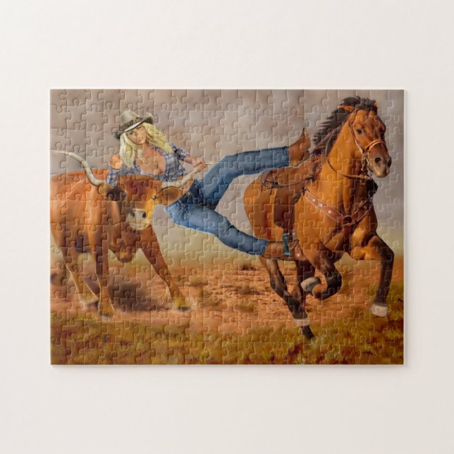 Puzzle Boeuf de cow-girl luttant (Horizontal)