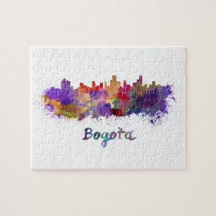 Puzzle Bogota skyline in splatters watercolor