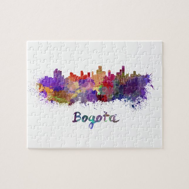 Puzzle Bogota skyline in splatters watercolor (Horizontal)