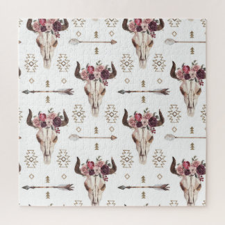 Puzzle Boho aquarelle : flèches, motif crâne.