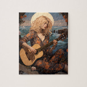Puzzle Boho Girl joue de la guitare la nuit
