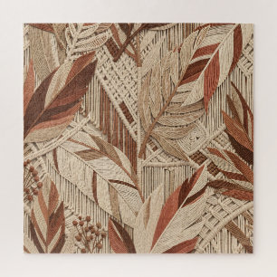 Puzzle Boho Macrame Feuilles Tropicales Terracotta Beige