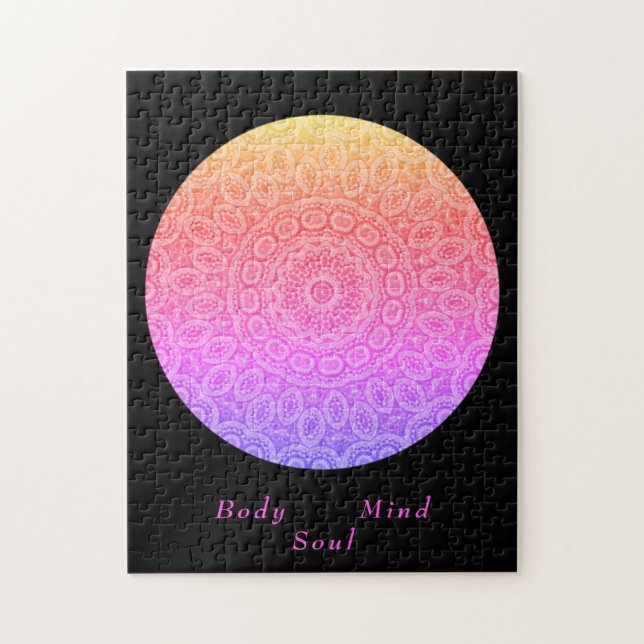 Puzzle Boho mandala moderne rose noir script de méditatio (Vertical)