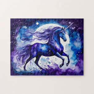 Puzzle Boho Watercolor Majestic Blue Unicorne Sous Starry
