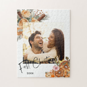 Puzzle Boho Winter Holiday First Christmas Couple Photo