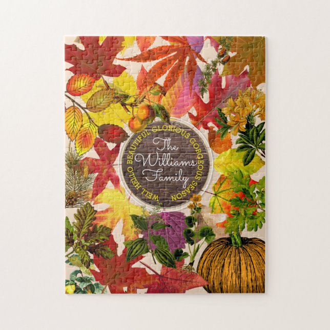 Puzzle Bois de cru de monogramme de collage de feuille (Vertical)