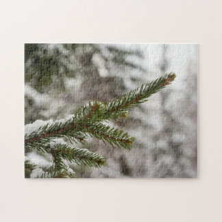 Puzzle Bois paisible d'hiver - Branche de pin enneigée