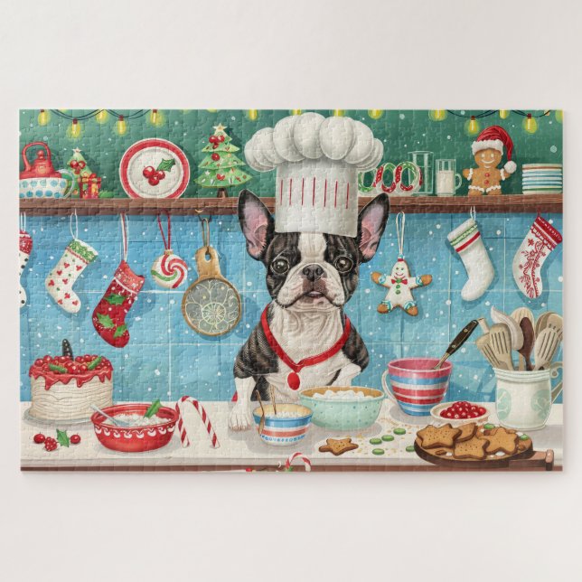 Puzzle Boisson de Noël de Boston Terrier (Horizontal)