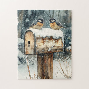 Puzzle Boîte Aux Lettres Rustique Avec Oiseaux De Chickad