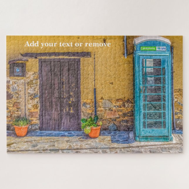 Puzzle Boîte téléphonique anglaise peinte en bleu, Chypre (Horizontal)