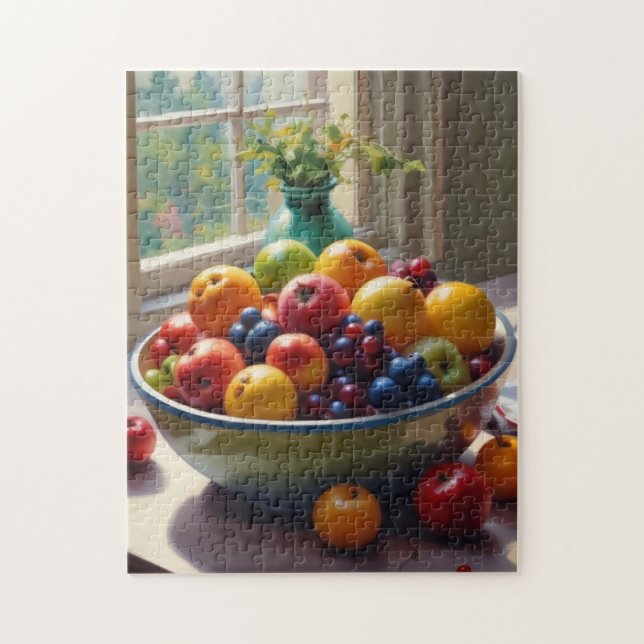 Puzzle Bol de fruit assis sur une table à l'huile (Vertical)