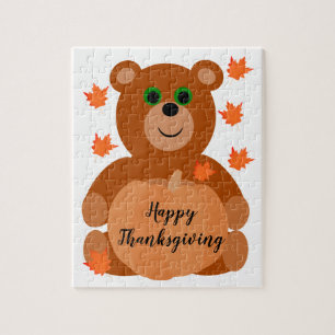 Puzzle Bon thanksgiving mignon Ours Teddy Citrouille Feui