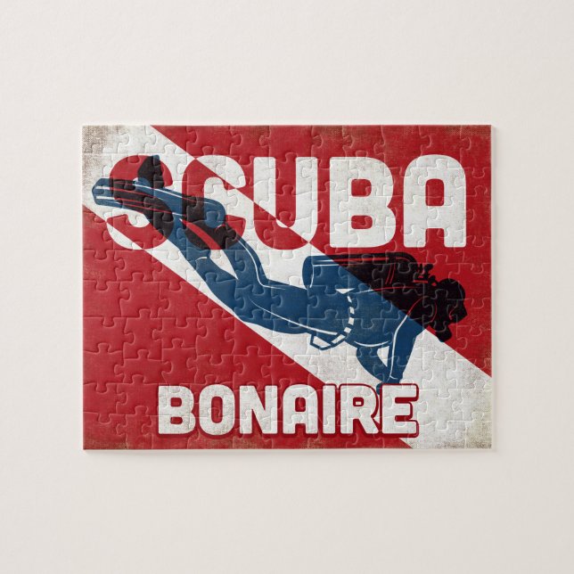 Puzzle Bonaire Scuba Diver - Blue Retro (Horizontal)