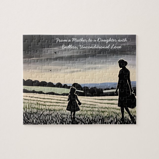 Puzzle Bond en Silhouette Champ avec fille Mère Amour (Horizontal)
