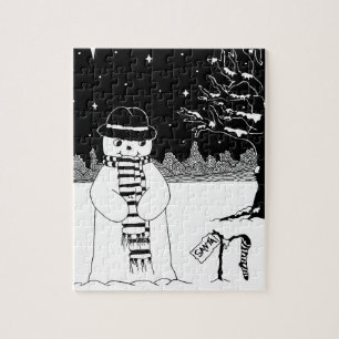 Puzzle bonhomme de neige noir et blanc souriant à noël