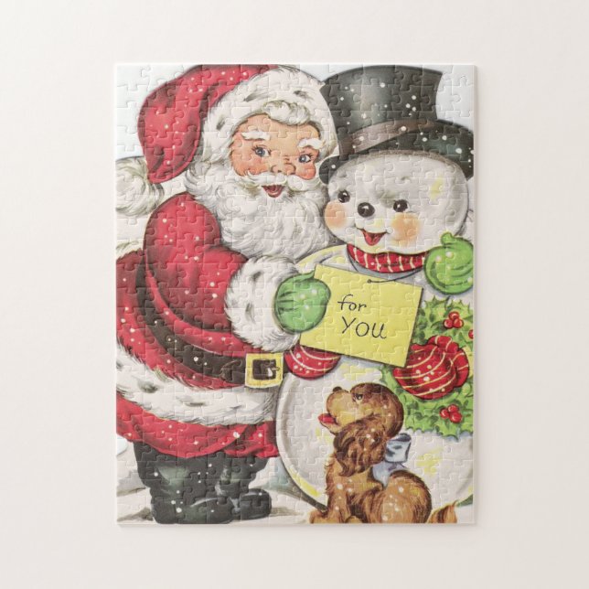 Puzzle bonhomme de neige rétro de Noël Père Noël (Vertical)