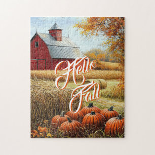 Puzzle Bonjour Automne Thanksgiving Rural Grange Citrouil