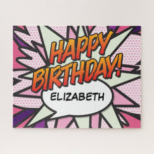 Puzzle BONJOUR D'ANNIVERSAIRE Fun Retro Comic Book Pink