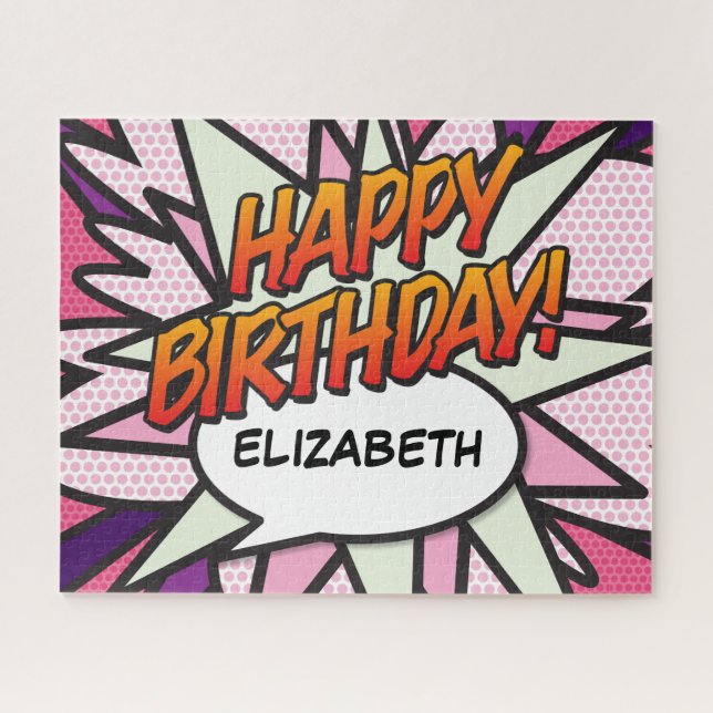 Puzzle BONJOUR D'ANNIVERSAIRE Fun Retro Comic Book Pink (Horizontal)