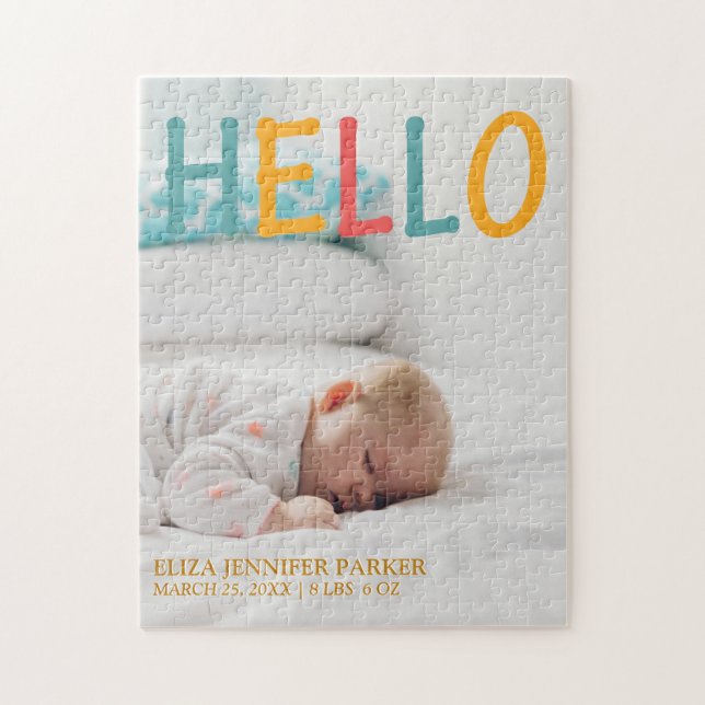 Puzzle BONJOUR photo faire-part de naissance nom et stati (Vertical)