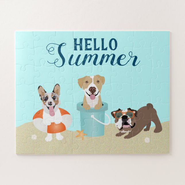 Puzzle Bonjour Summer Beach Chiens Bleus (Horizontal)