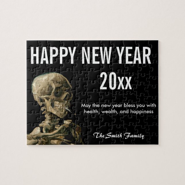 Puzzle Bonne année avec le crâne de Van Gogh d'un squelet (Horizontal)